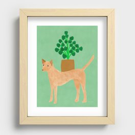 Dog and a Tree Pot - Brown and Emerald Recessed Framed Print
