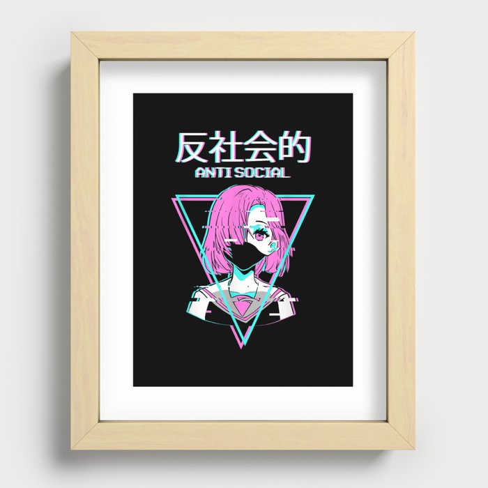 Antisocial Vaporwave Anime Girl Japanese Indie Alt Aesthetic Recessed Framed Print