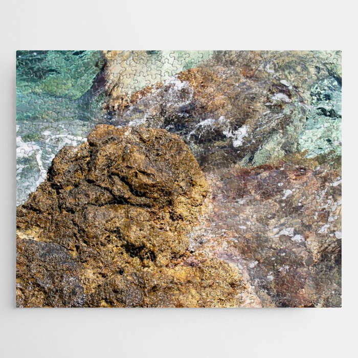Yellow Volvanioc Rock And Deep Blue Sea Photography Jigsaw Puzzle