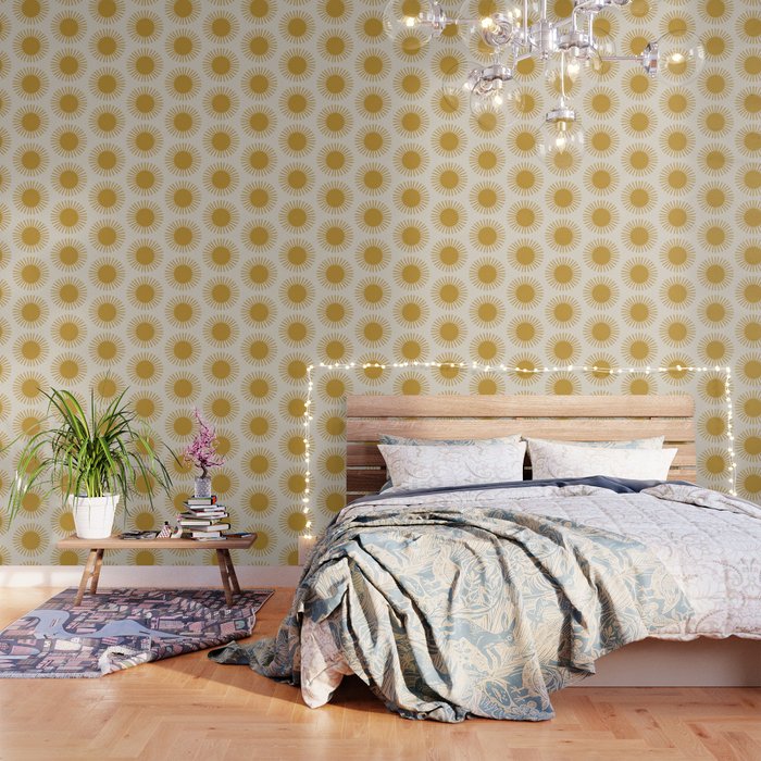 Golden Sun Pattern Wallpaper