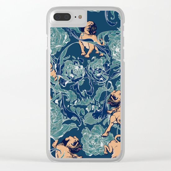 Climbing Pug & Floral Clear iPhone Case