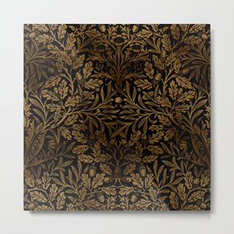 Acorns and oak leaves design (1880) by William Morris Gold On Black Metal Print | Homedecor, Leaves, Botanical, Antique, Fall, Pattern, Flowers, Victorian, Luxury, Cottagecore 