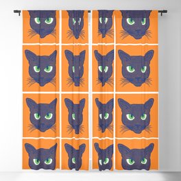 Retro Periwinkle Cats on Orange Halftone Pattern Blackout Curtain