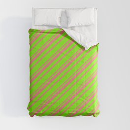 [ Thumbnail: Green and Light Coral Colored Striped Pattern Comforter ]