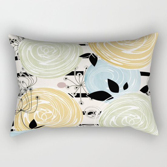 Retro . Abstract floral pattern on a striped background . Rectangular Pillow