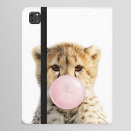 Baby Cheetah Blowing Bubble Gum, Pink Nursery, Baby Animals Art Print by Synplus iPad Folio Case