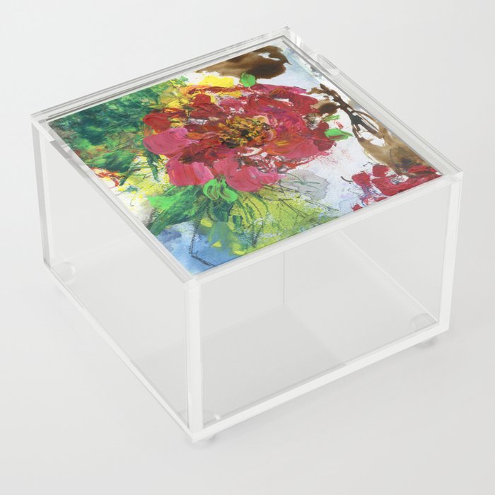 red flower with palette knife Acrylic Box