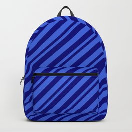 [ Thumbnail: Royal Blue & Blue Colored Lined/Striped Pattern Backpack ]