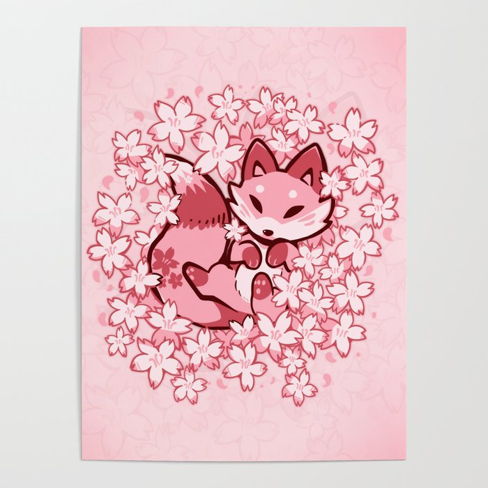 Cherry Blossom Fox Poster