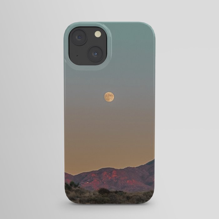 Sunset Moon Ridge // Grainy Red Mountain Range Desert Landscape Photography Yellow Fullmoon Blue Sky iPhone Case