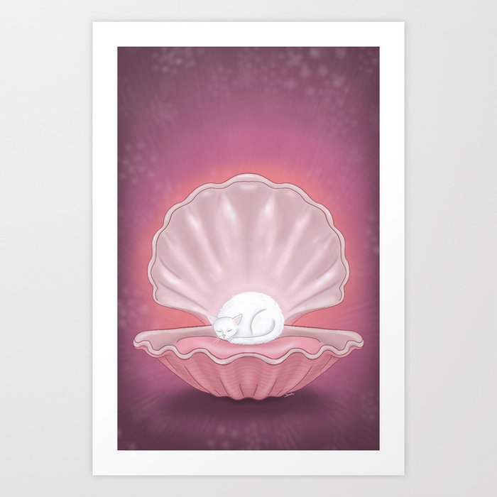 the purrl - a cat in a clam shell Art Print