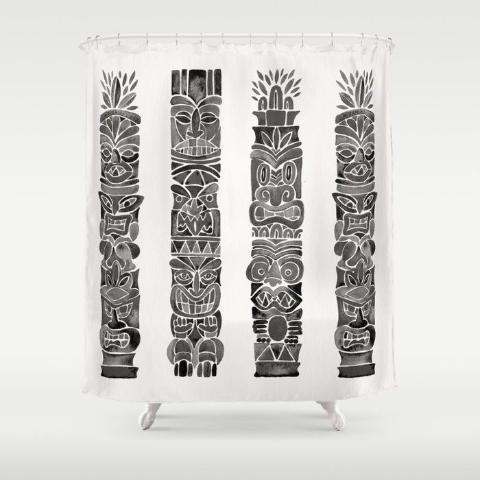 Tiki Totems – Black Shower Curtain