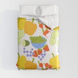 Retro Modern Summer Fruits and Vegetables White Comforter