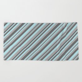 [ Thumbnail: Dim Grey, Powder Blue, and Dark Grey Colored Striped Pattern Beach Towel ]