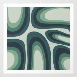 Mid Century Modern Geometric 24 Rainbow in dark slate sea sage green Art Print