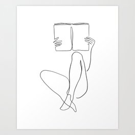 Reading Naked n.2 Art Print | Digital, Minimal, Dorm, Book, Black   White, Drawing, Sitting, Nude, Sketch, Woman 