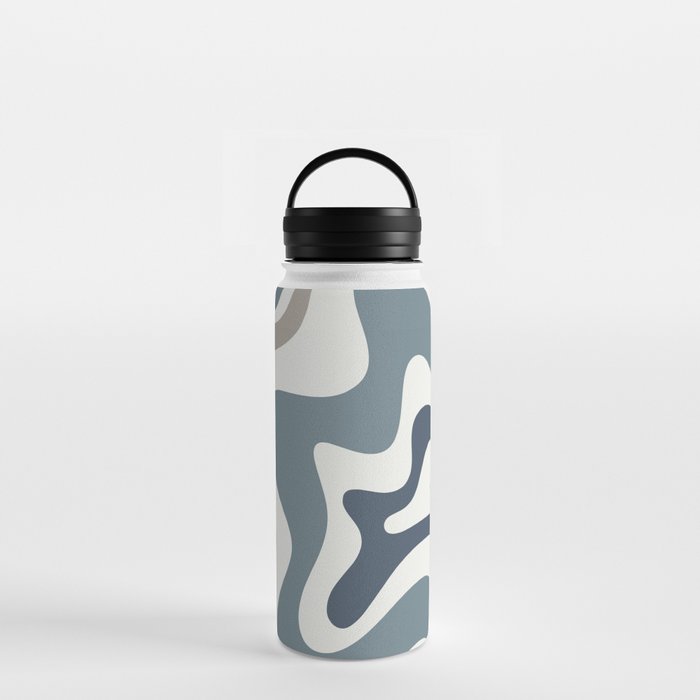 Liquid Swirl Abstract Pattern in Neutral Blue Gray on Off White Water Bottle