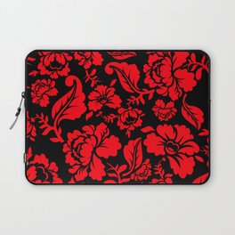 Red Roses on Black Background Floral Pattern Laptop Sleeve