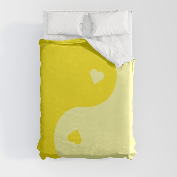 Lemon Cream Yin Yang Heart Duvet Cover