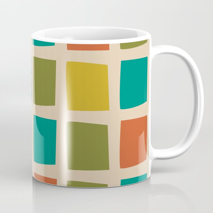 Midcentury Windows Geometric Check Pattern in Muted Mid Century Modern Colours  Coffee Mug