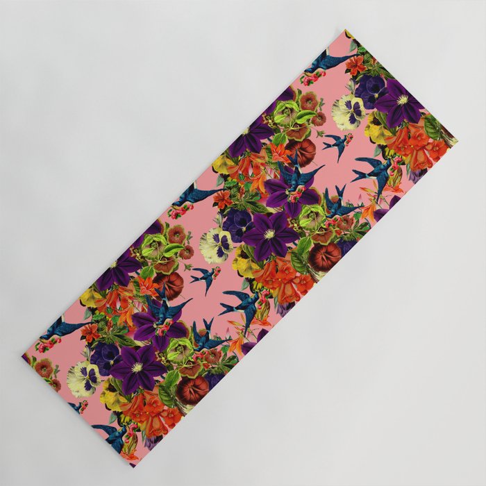 Vintage Swallow Floral Pink Yoga Mat