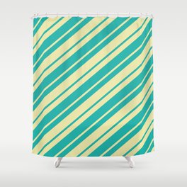[ Thumbnail: Light Sea Green & Pale Goldenrod Colored Lines Pattern Shower Curtain ]