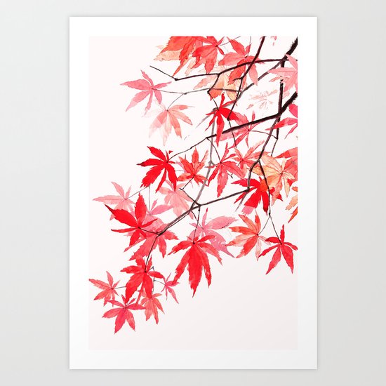 Red Orange Maple Leaves Watercolor Painting 2 Art Print By