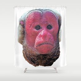 Bald Uakari Red Embarrassed Calvus Old Face Monkey Shower Curtain