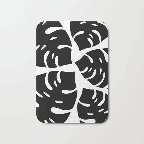 Black and White Palm Leaves Bath Mat