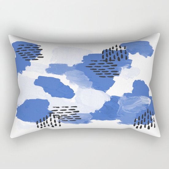 Painted blue abstract monochromatic minimal modern art painting dorm college gender neutral design Rectangular Pillow
