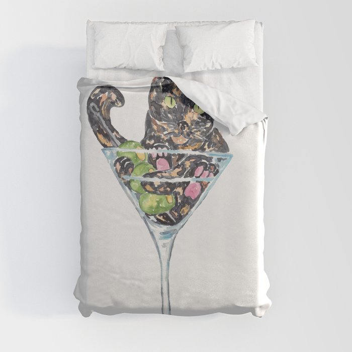  Cat drinking martini Painting Kitchen Duvet Cover