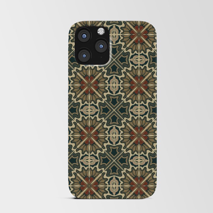 Golden brown and red vintage abstract floral pattern  iPhone Card Case