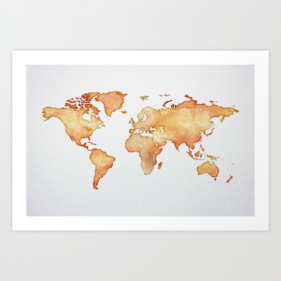 Brown World Map Art Print