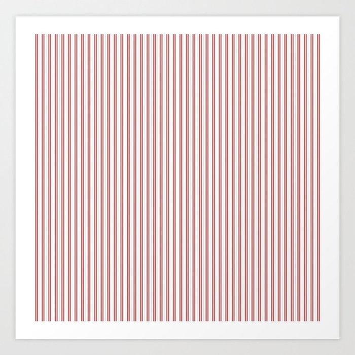 Wine Red and White Micro Vintage English Country Cottage Ticking Stripe Art Print