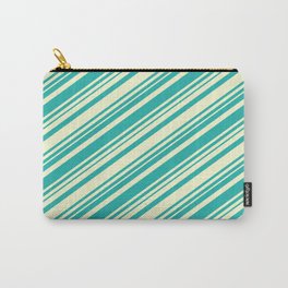 [ Thumbnail: Light Yellow and Light Sea Green Colored Lines Pattern Carry-All Pouch ]