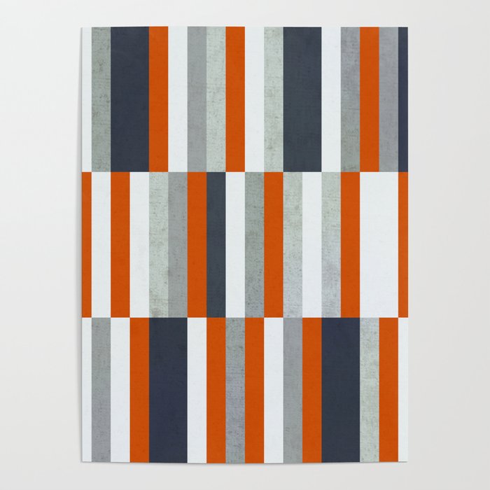 Orange, Navy Blue, Gray / Grey Stripes, Abstract Nautical Maritime Design by Poster