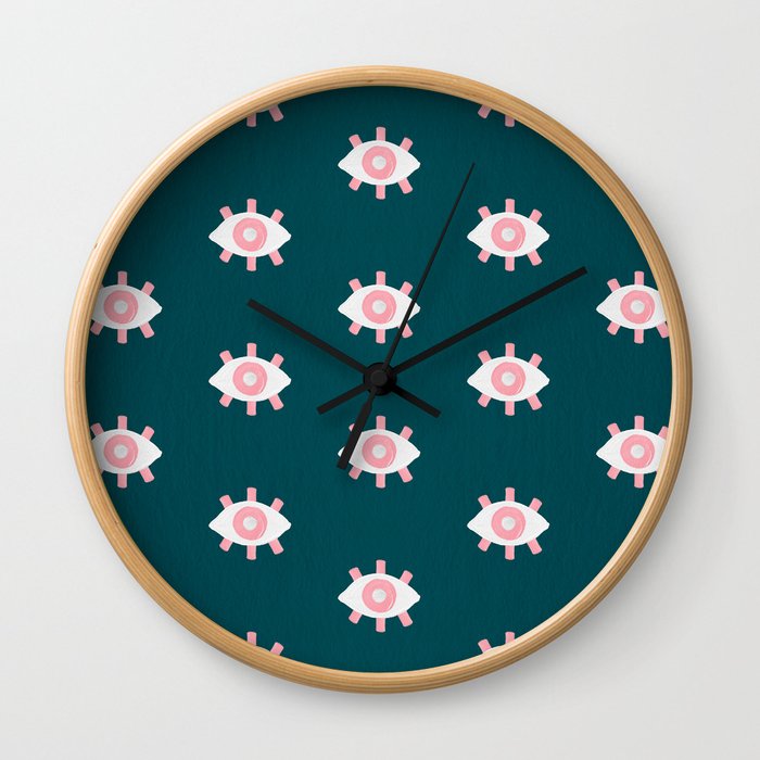 Evil Eye Dots – Teal & Pink Wall Clock