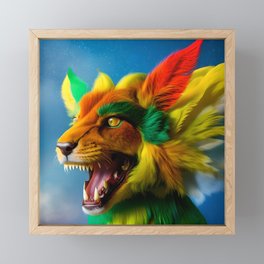 AI colorful tiger dog monster with feathers Framed Mini Art Print