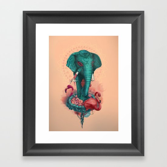 Elephant on the mat Framed Art Print