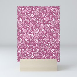 Magenta And White Eastern Floral Pattern Mini Art Print