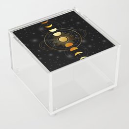Celestial Moon phases stars and galaxy in gold Acrylic Box
