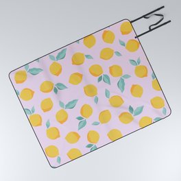 Lemons on Stem Pattern Fabric Design Limones Pink Lemonade Picnic Blanket