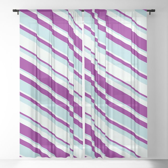 Purple, Powder Blue, and Mint Cream Colored Lined/Striped Pattern Sheer Curtain