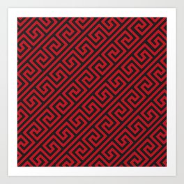 greek key pattern red and black Art Print