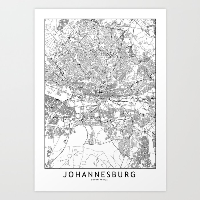 Johannesburg White Map Art Print