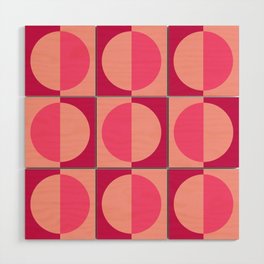 Retro Geometric Half Square and Circle Pattern 469 Pink Wood Wall Art