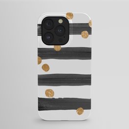 black watercolor stripes with gold dots iPhone Case