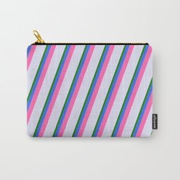 [ Thumbnail: Lavender, Green, Royal Blue & Hot Pink Colored Pattern of Stripes Carry-All Pouch ]
