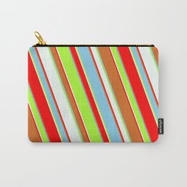 [ Thumbnail: Colorful Chocolate, Sky Blue, Light Green, Mint Cream, and Red Colored Lined/Striped Pattern Carry-All Pouch ]