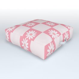 Groovy Pink Floral Checkered Pattern  Outdoor Floor Cushion